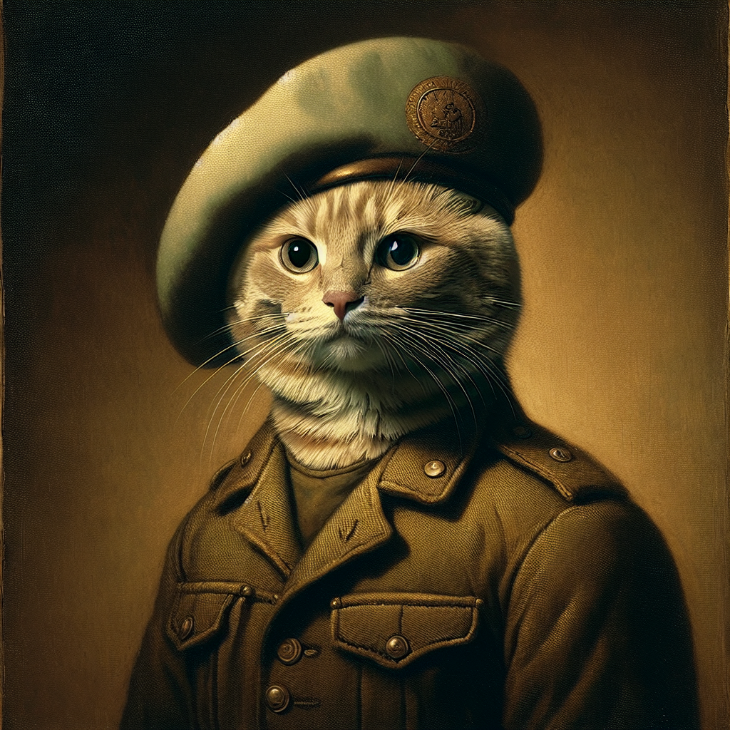 rembrandt stijl militaire kat met baret