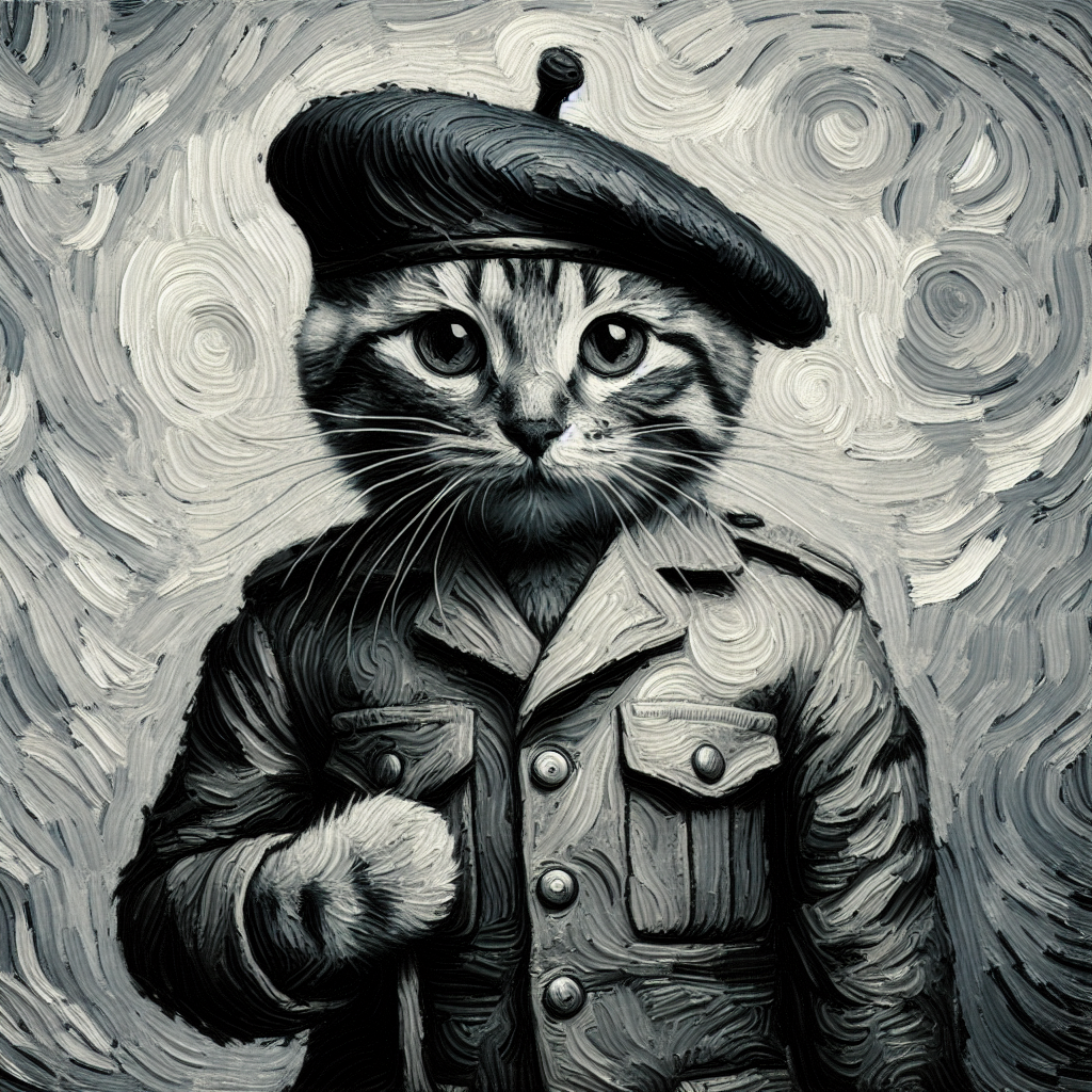 van gogh stijl militaire kat met baret majoor von zeist